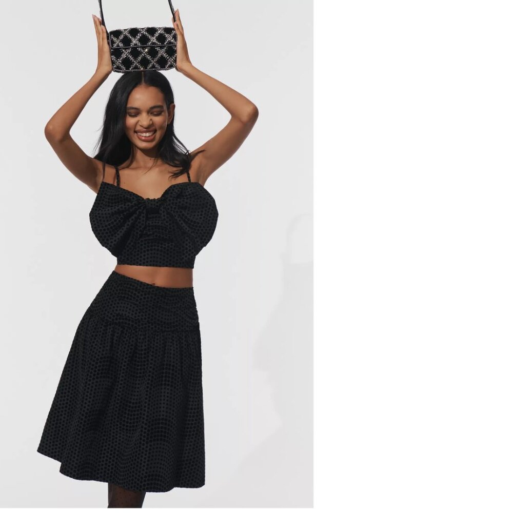 Anthropologie Maeve Taffeta Dot Midi Skirt size 4 new with tag black nwt